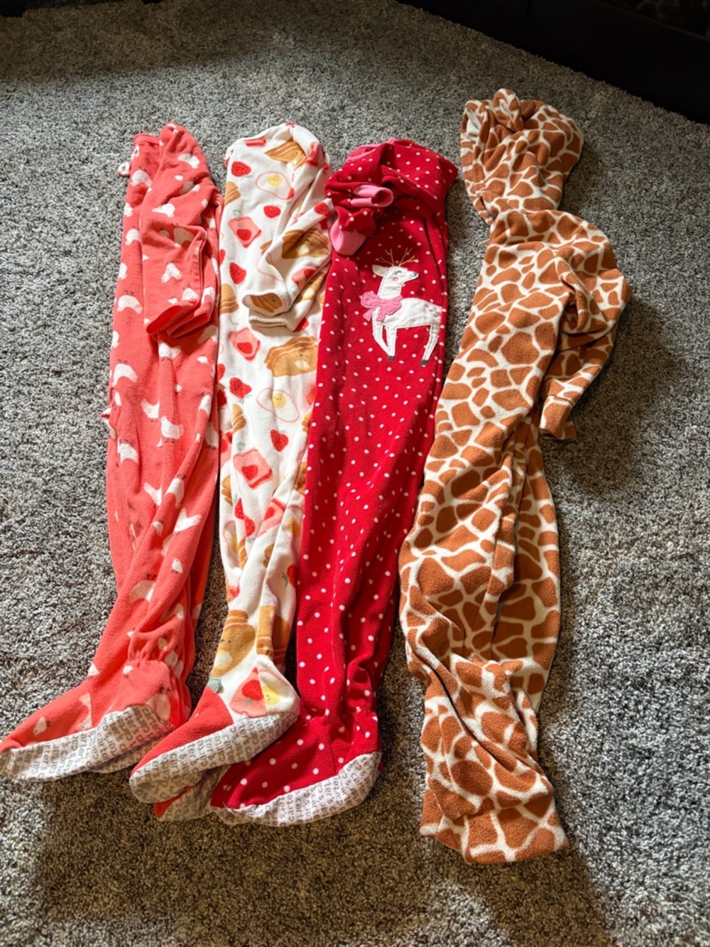 5T Carter's Red Reindeer Hooded Fleece One-Piece Pajamas with Polka Dots